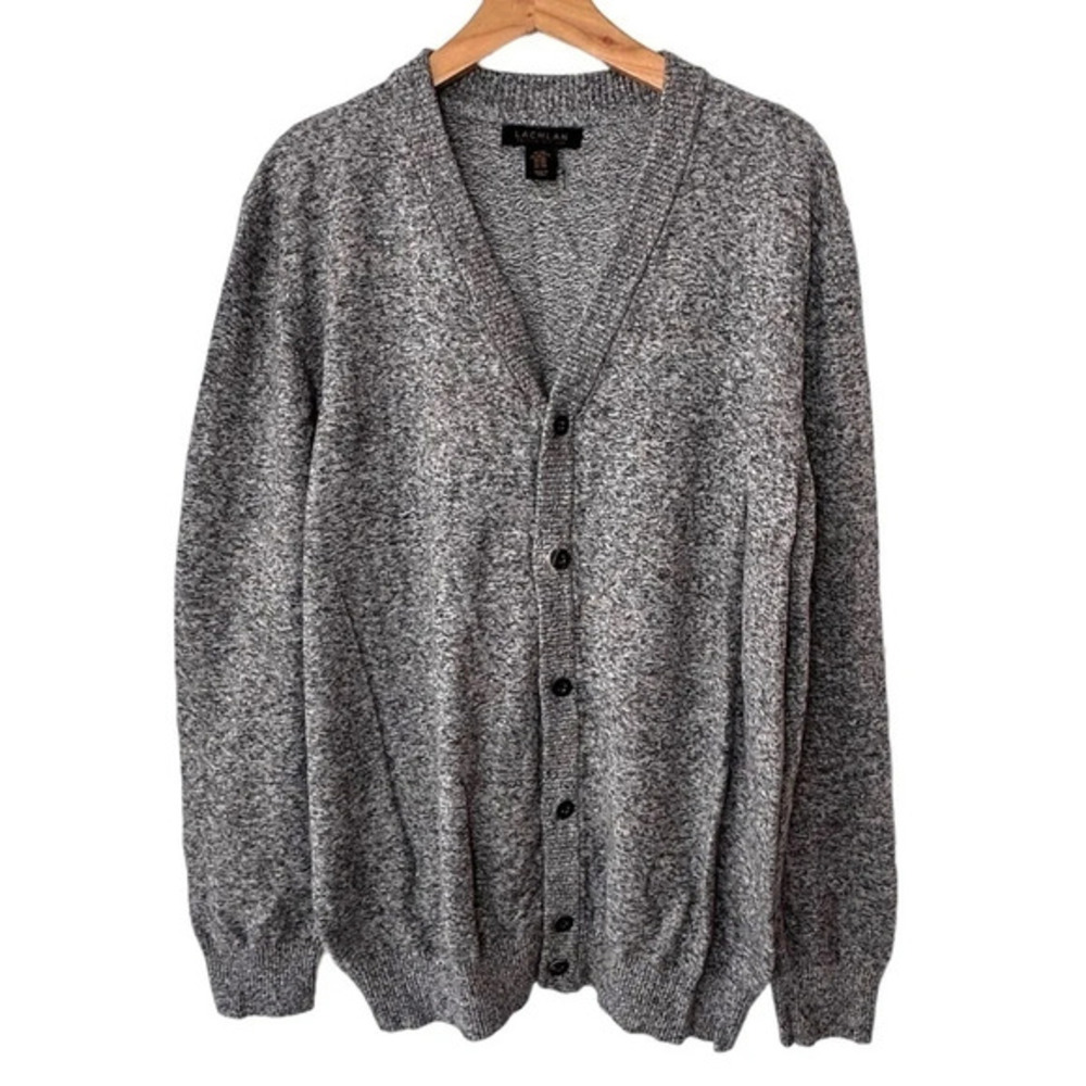 Lachlan British XXL black marbled Grandpa button‎ down cardigan sweater